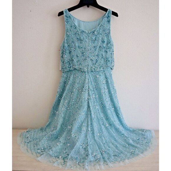 Aidan Mattox MD1E207198 Women's Sz 4 Mint Boatneck Beaded Fit-&-Flare Dress $450 - Picture 4 of 12